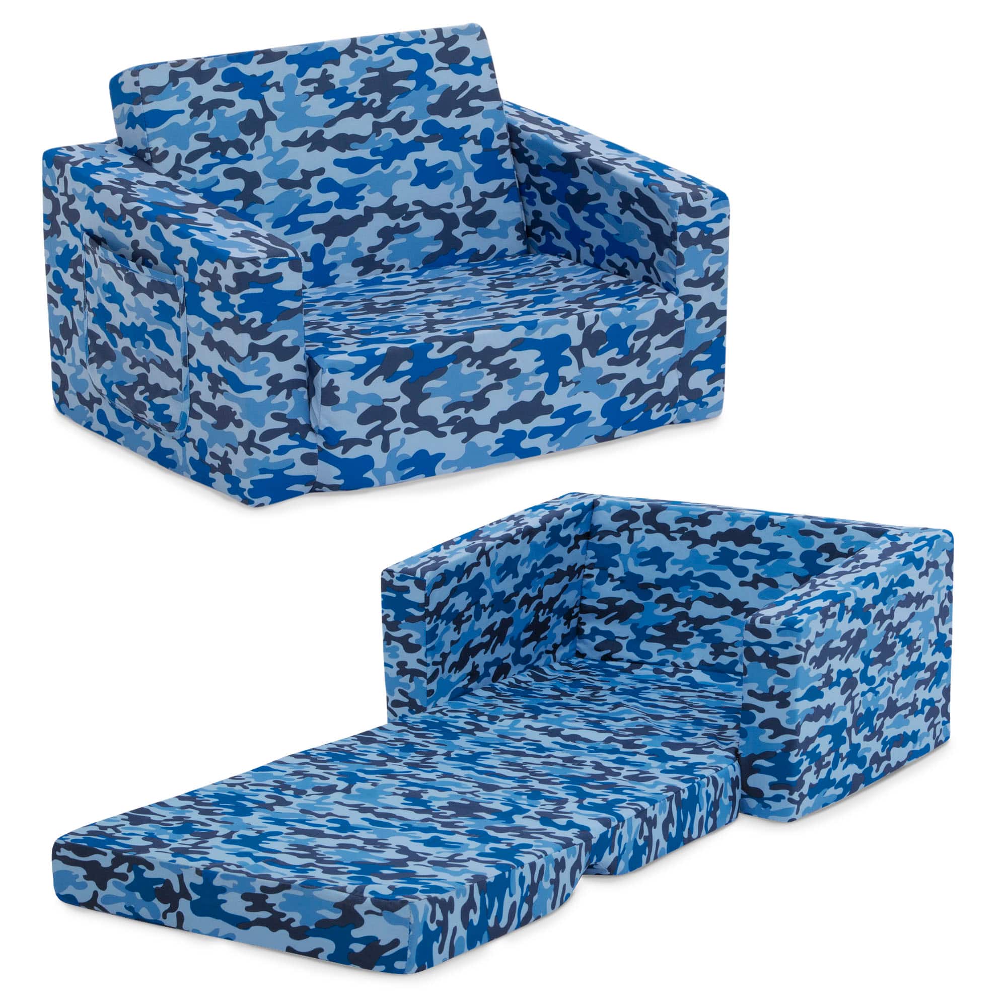Delta Children Blue Camo Cozee Flip Out 2-in-1 Convertible Chair to Lounger